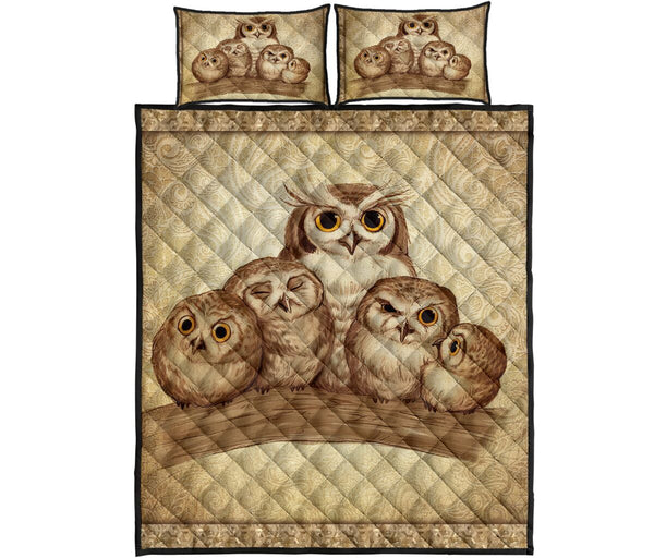 Family Owl Quilt Bed Set - Love Quilt Bedding Set