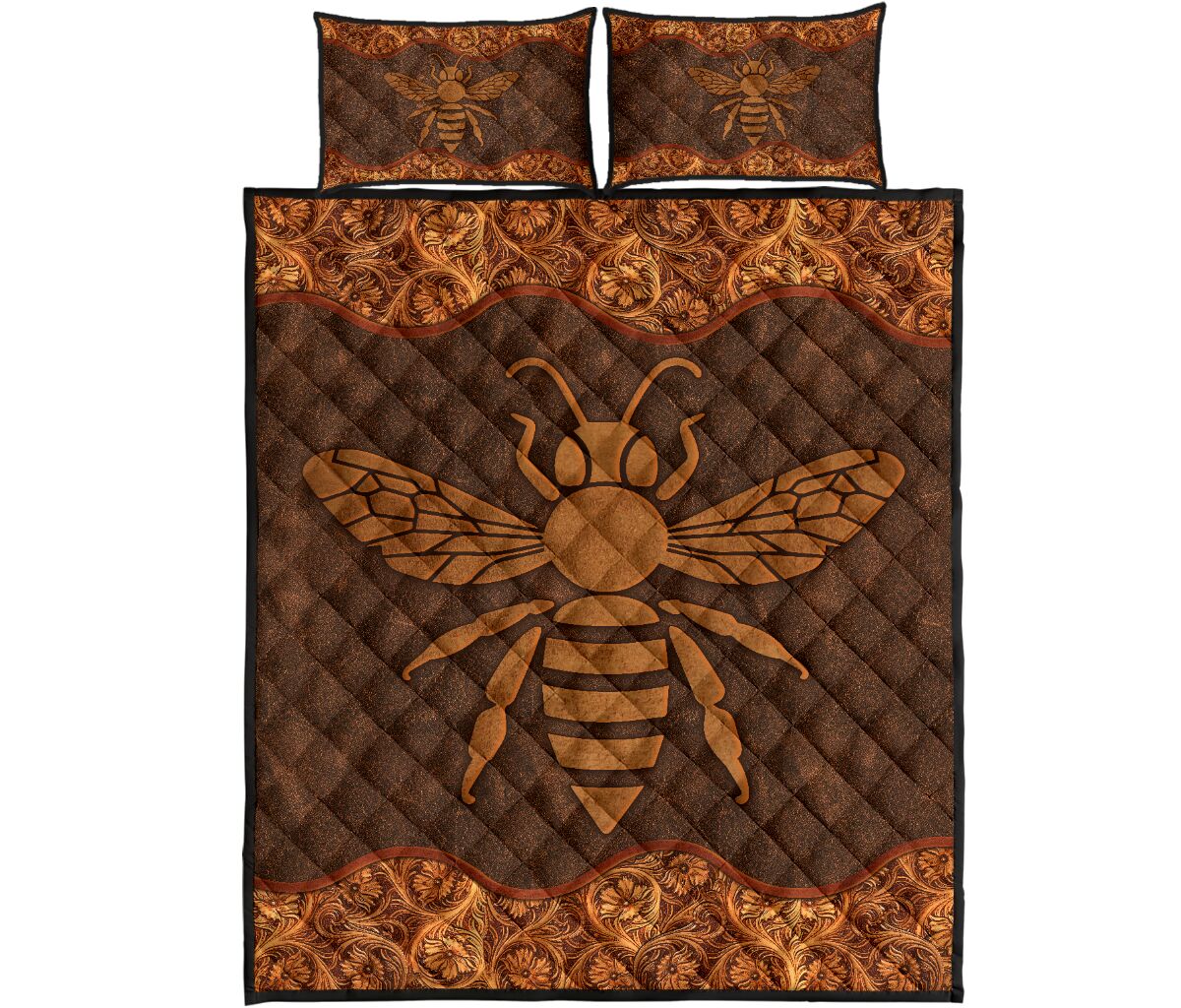Bee Leather Style Quilt Bed Set - Love Quilt Bedding Set