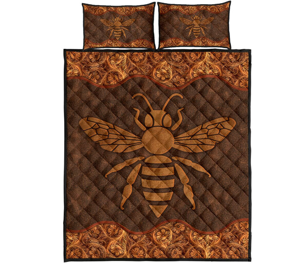 Bee Leather Style Quilt Bed Set - Love Quilt Bedding Set