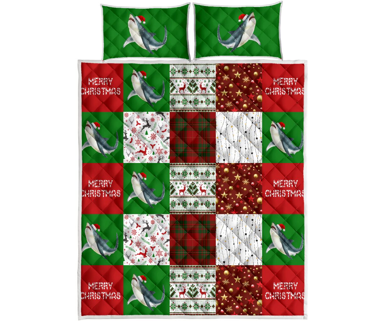 Shark Merry Christmas Pattern Style Quilt Bed Set - Love Quilt Bedding Set