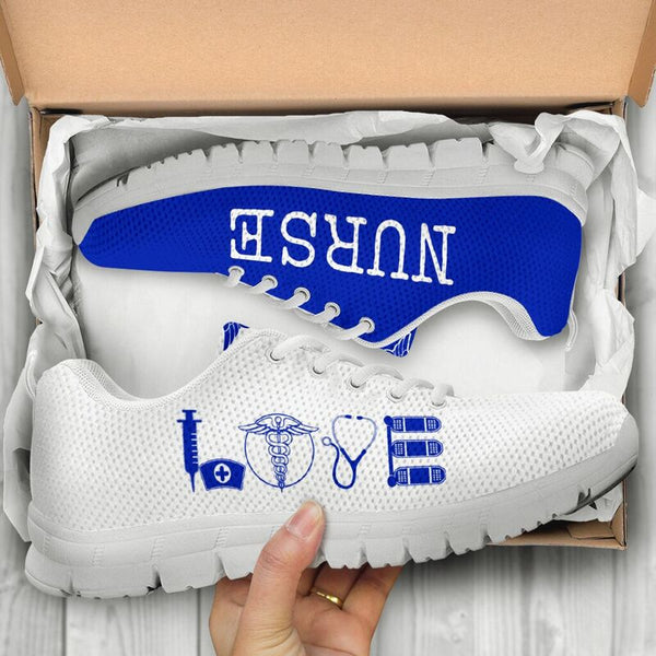 Nurse-love Royal Blue White Sneakers, Running Shoes, Shoes For Women, Shoes For Men, Custom - Love Sneakers