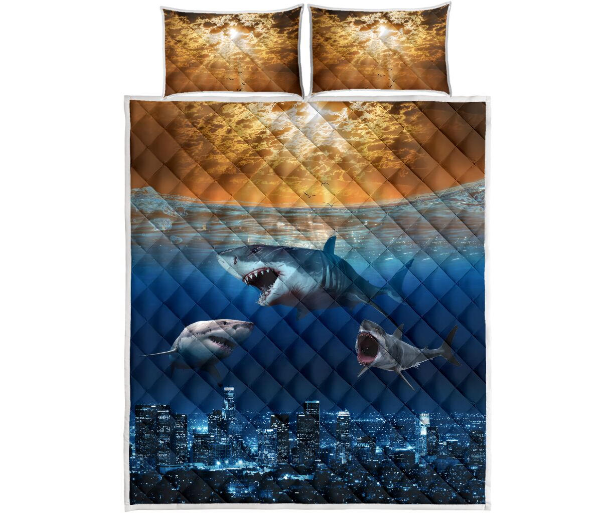 Sharks And Ocean Floor- Bed Set - Love Quilt Bedding Set