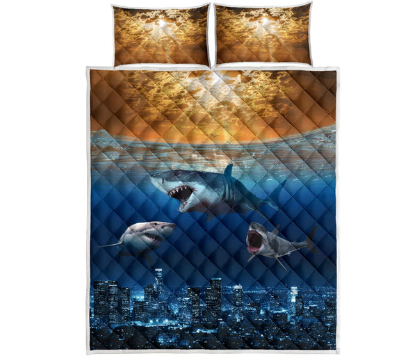 Sharks And Ocean Floor- Bed Set - Love Quilt Bedding Set