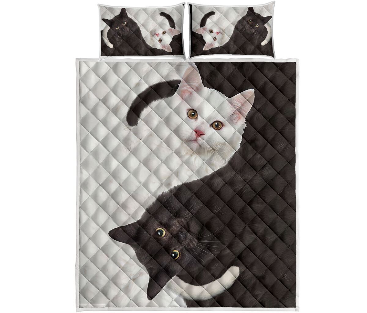 Cat Ying Yang White And Black Feather Style Quilt Bed Set- Love Quilt Bedding Set