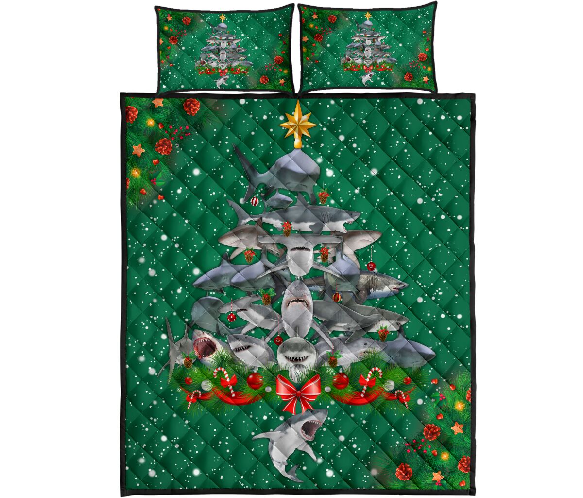 Shark Christmas Style Quilt Bed Set - Love Quilt Bedding Set