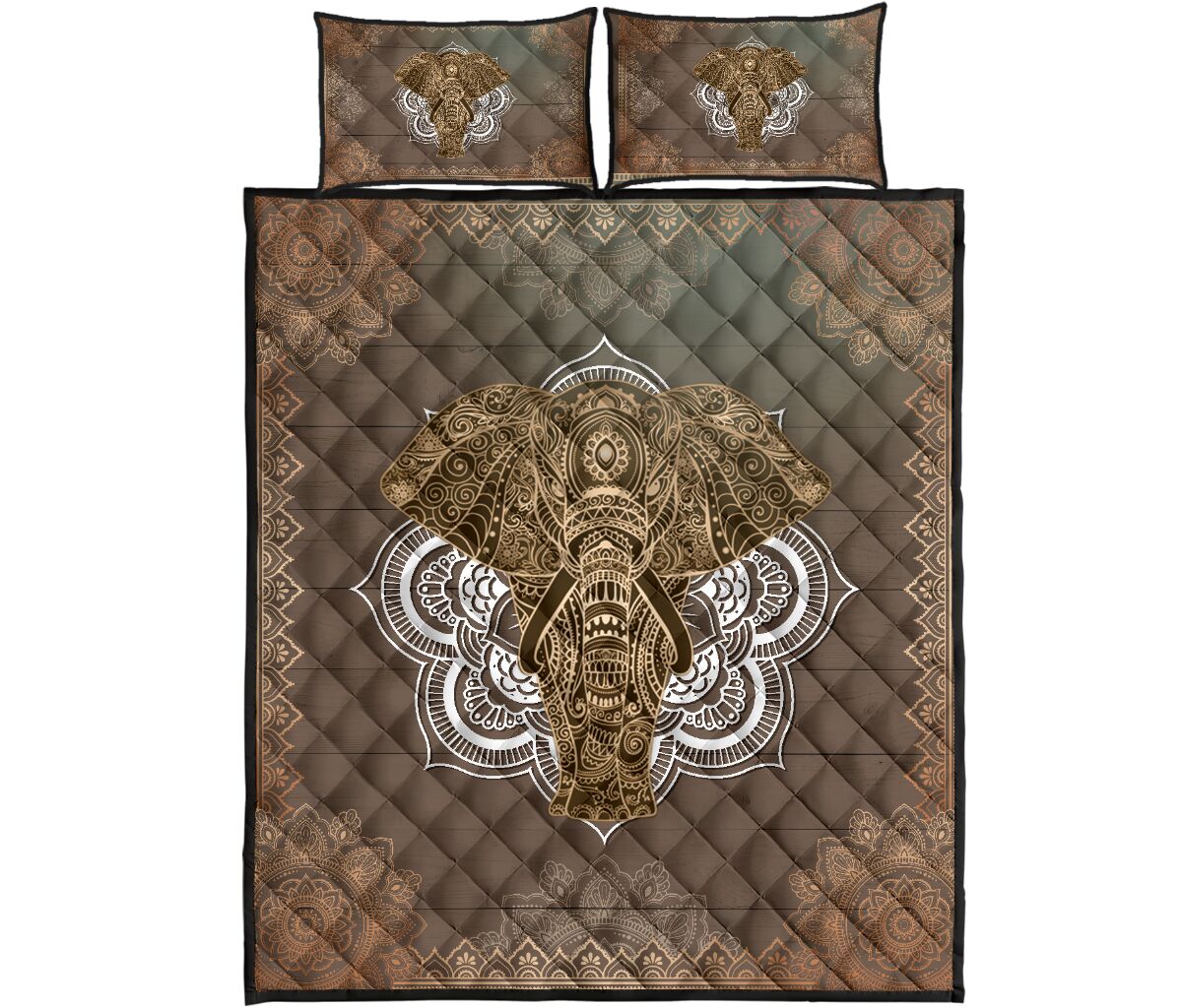 Elephant Gold Mandala Style Quilt Bed Set- Love Quilt Bedding Set