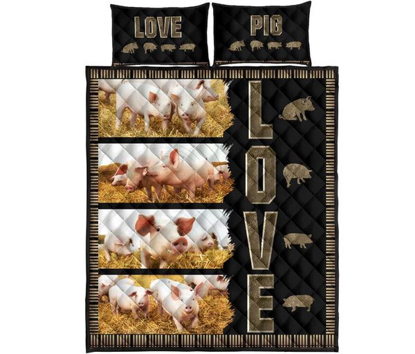 Pig Mandala Love Art Style Quilt Bed Set - Love Quilt Bedding Set