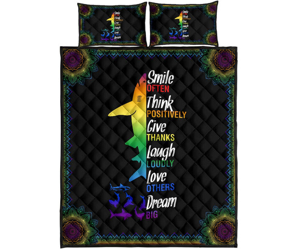Shark Rainbow Color Smile Often Think Quilt Bed Set - Love Quilt Bedding Set