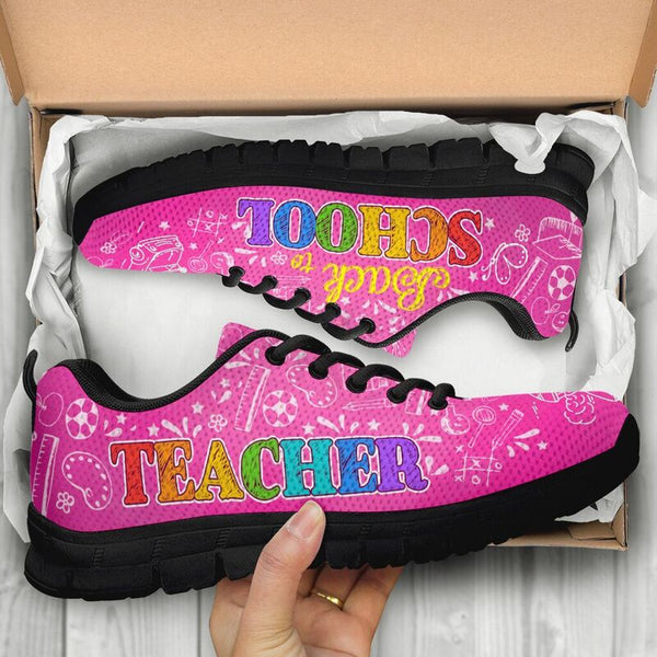 Back To School Teacher Pink Sneakers, Running - Love Sneakers