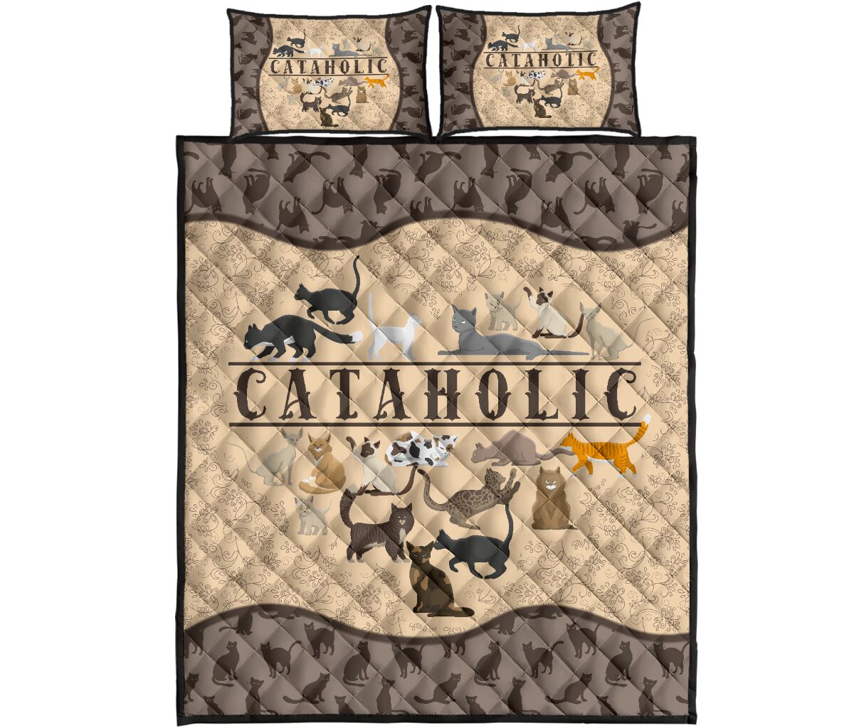 Cataholic Quilt Bed Set - Love Quilt Bedding Set