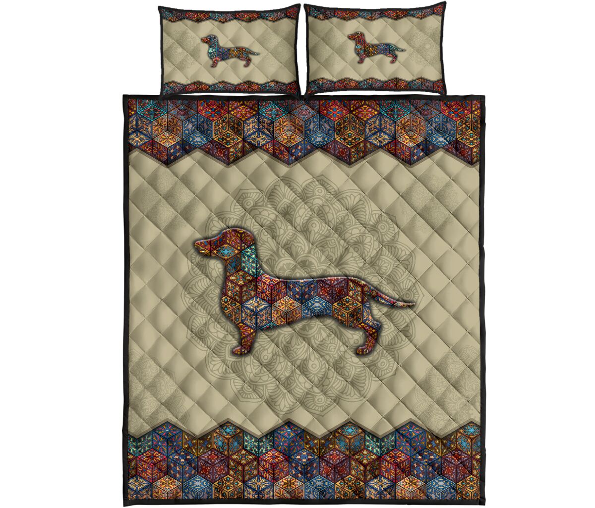 Quilt Bed Set - Mandala - Dachshund 50 - Love Quilt Bedding Set