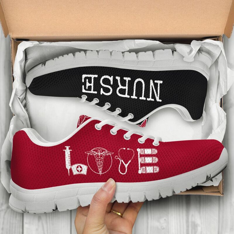 Nurse- Love Red Black Sneakers, Running Shoes, Shoes For Women, Shoes For Men, Custom Shoes,- Love Sneakers