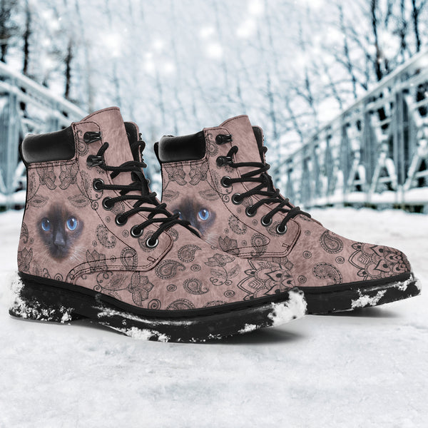 Siamese Cat Face Paisley Asboot - Lqt - Love All Season Boots