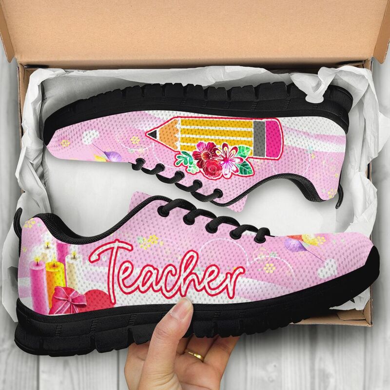 Teacher Pencil Flower Shoes Sneakers, Running Shoes, Shoes For Women, Shoes For Men, Custom - Love Sneakers