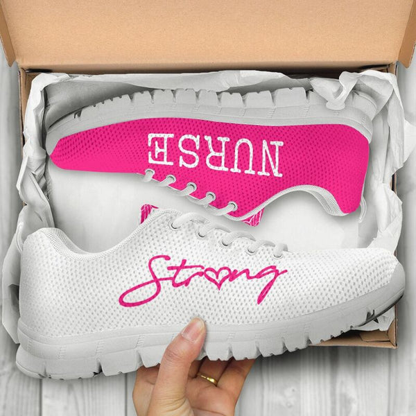 Nurse-strong Pink - White Sneakers, Running Shoes, Shoes For Women, Shoes For Men, Custom Sh- Love Sneakers