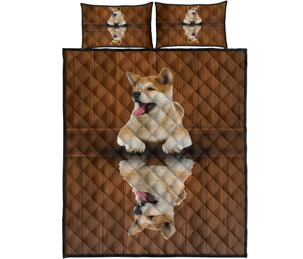 Akita Dog Shadow Style Quilt Bed Set - Love Quilt Bedding Set