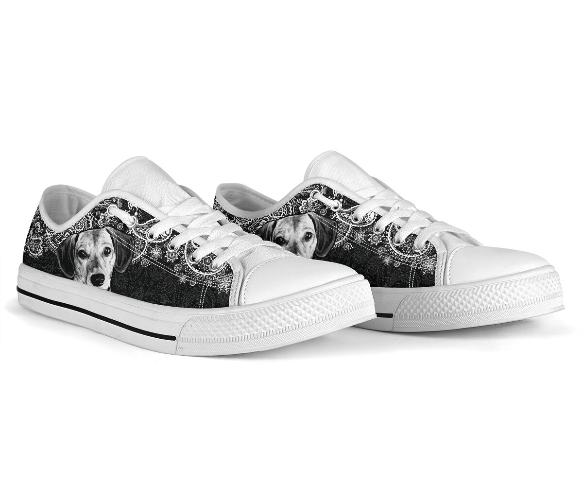 Dachshund Paisley Black White Low Top  Shoes