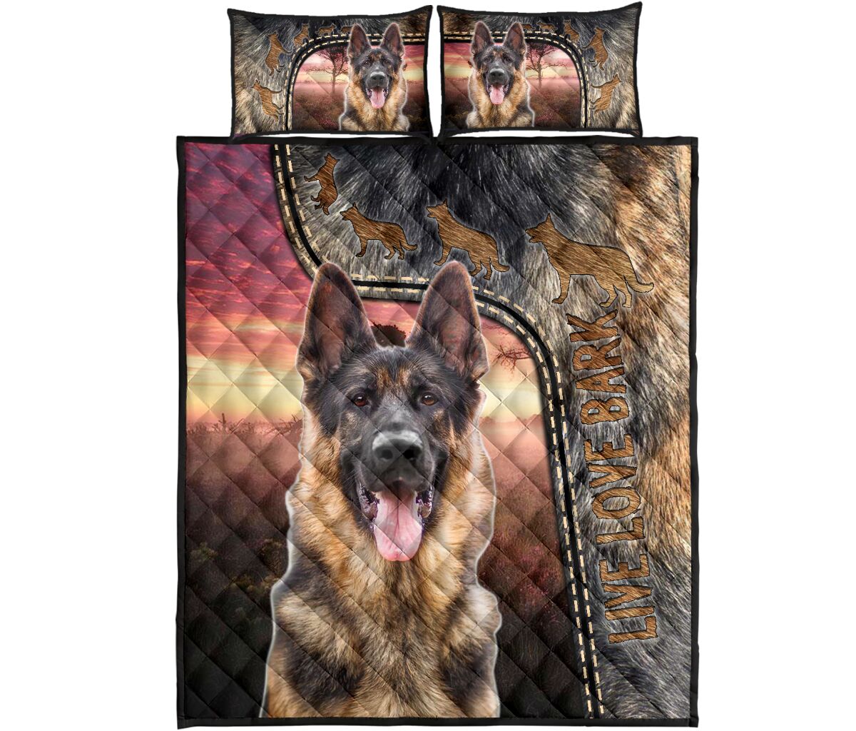 Live Love Bark German Shepherd - Bed Set - Love Quilt Bedding Set