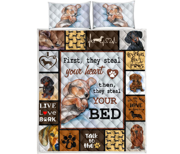 Dachshund Steal Your Heart - Quilt Bed Set - Nnd - Love Quilt Bedding Set