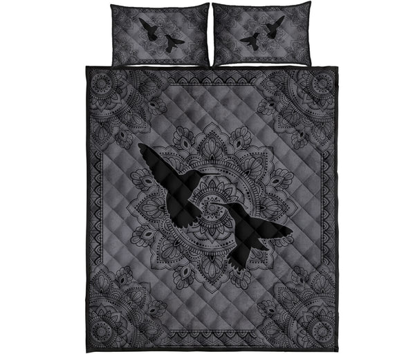 Humming Bird Mandala Grey Quilt Bed Set - Love Quilt Bedding Set