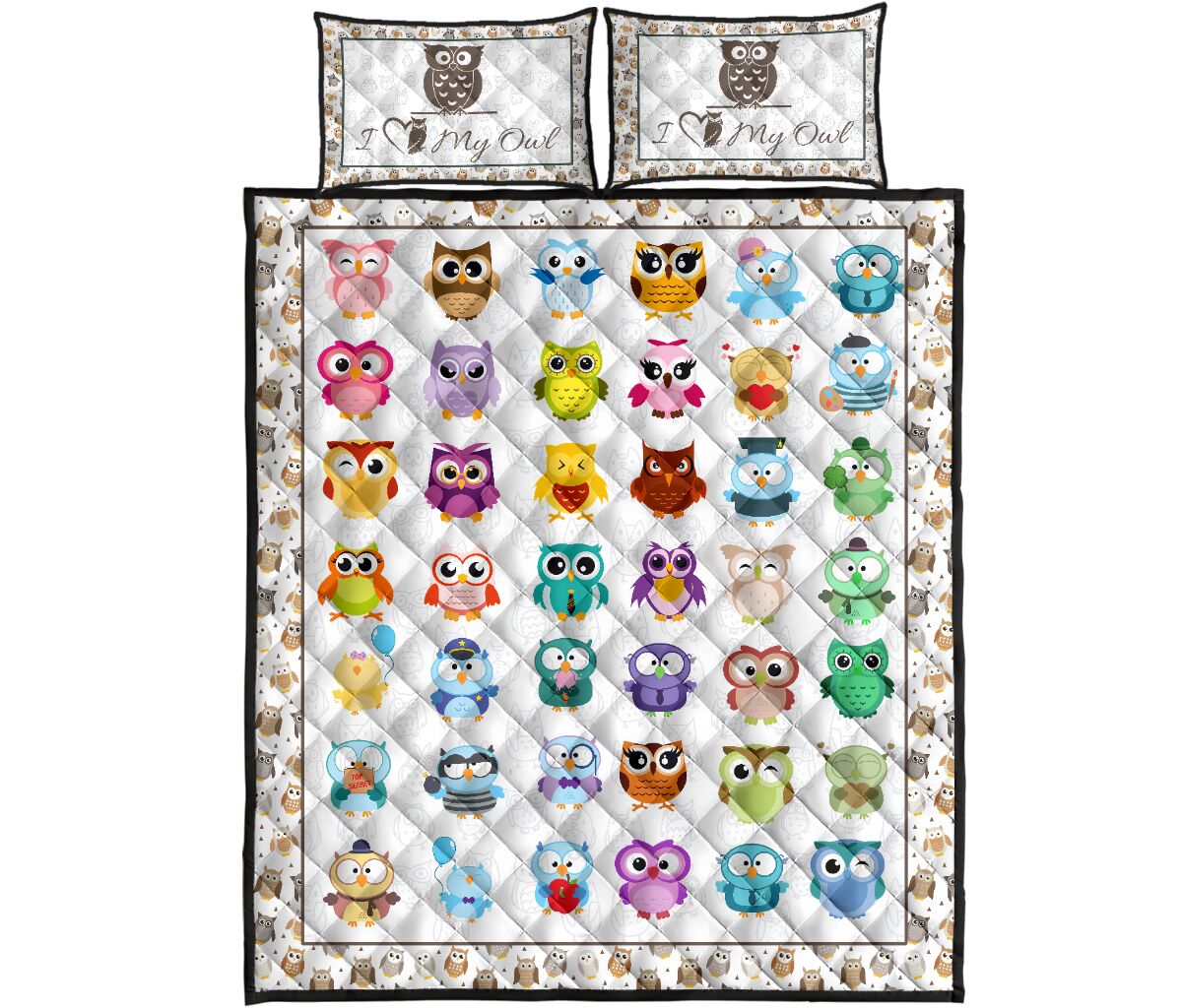 Owl Pattern Style Quilt Bed Set 9- Love Quilt Bedding Set