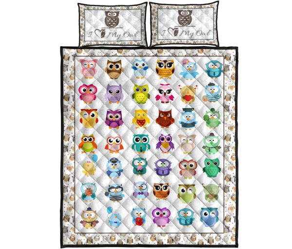 Owl Pattern Style Quilt Bed Set 9- Love Quilt Bedding Set