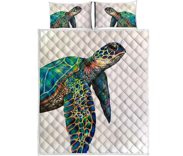 Turtle Drawn Art Style Quilt Bed Set - Love Quilt Bedding Set