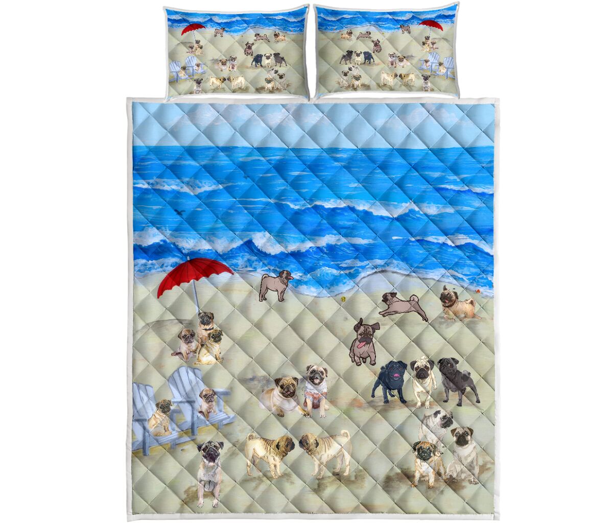 Pug In Beach - Bed Set - Love Quilt Bedding Set