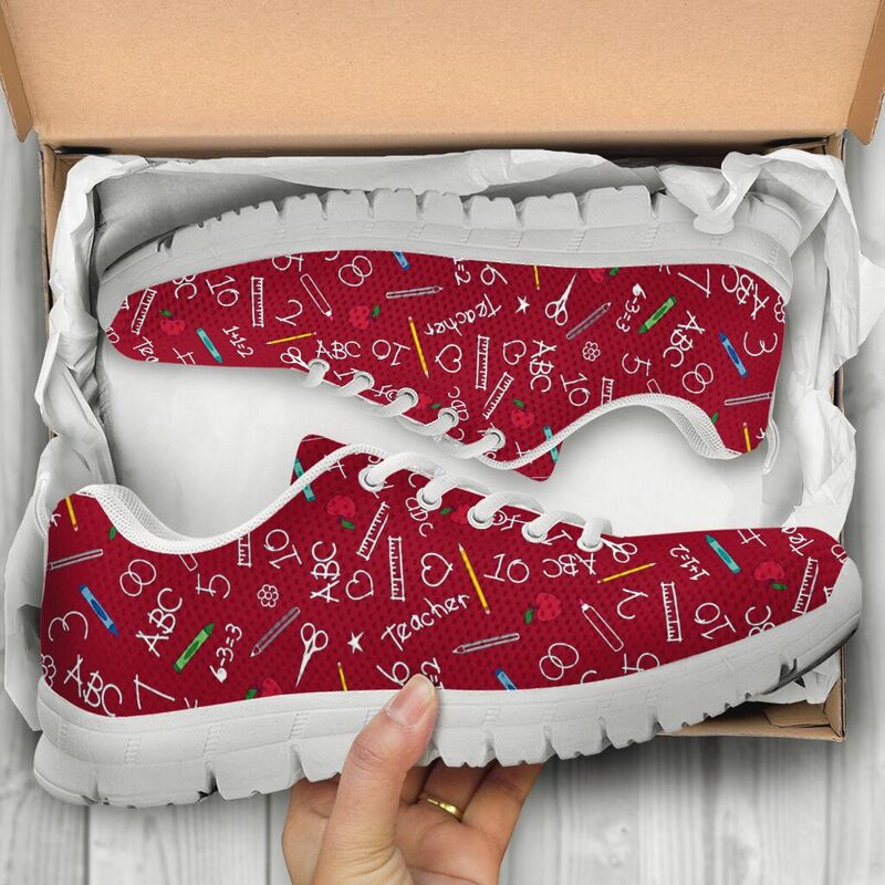 Teacher Pattern- Red Sneakers, Running Shoes, Shoes For Women, Shoes For Men, Custom Shoes,- Love Sneakers