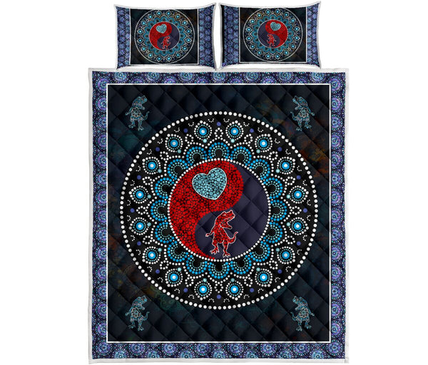 Dinosaur Mandala Ying And Yang Style Quilt Bed Set - Love Quilt Bedding Set