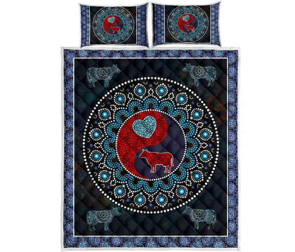 Cow Farm Mandala Ying And Yang Style Quilt Bed Set- Love Quilt Bedding Set