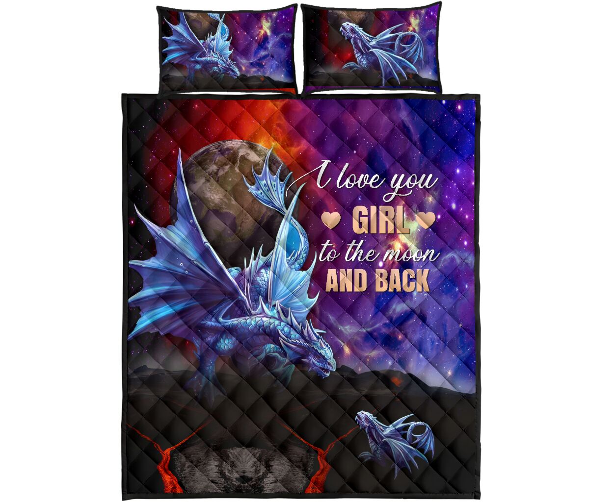 Draogn I Love You Girl Quotes Galaxy Style Quilt Bed Set - Love Quilt Bedding Set