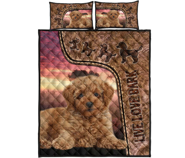 Live Love Bark Poodle- Bed Set - Love Quilt Bedding Set