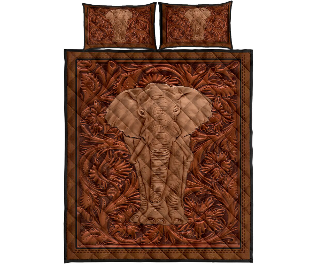 Elephant Wood Style Quilt Bed Set- Love Quilt Bedding Set