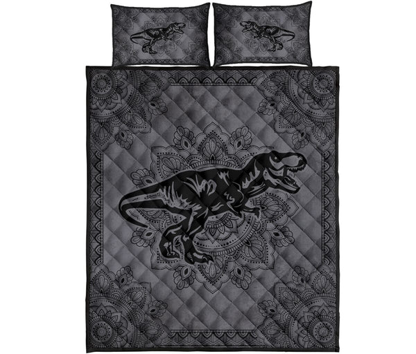 Dinosaur Mandala Grey Quilt Bed Set - Love Quilt Bedding Set