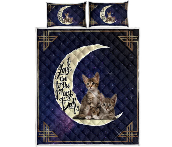 Cat I Love You To The Moon And Back Quilt Bed Set - Love Quilt Bedding Set