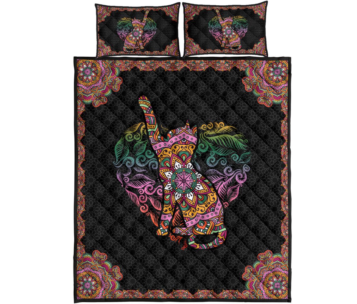 Cat Mandala Style Quilt Bed Set - Love Quilt Bedding Set