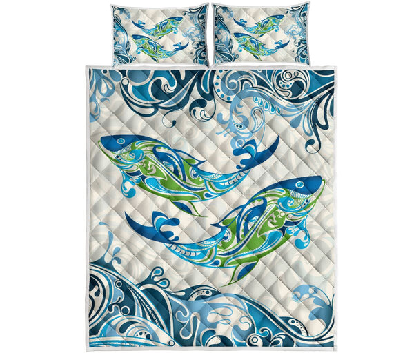 Dolphin Abstract Curve Background Style Quilt Bed Set- Love Quilt Bedding Set