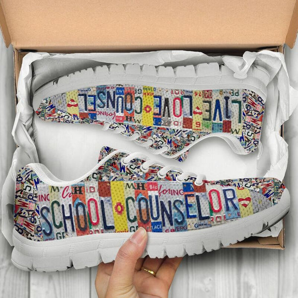 School Counselor Live Love License Plates Sneakers, Runni- Love Sneakers