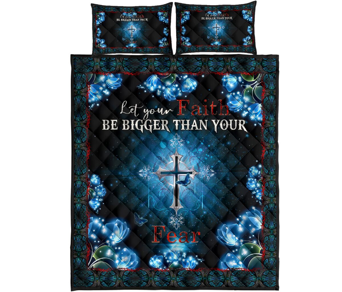 God Cross Flower Quilt Bed Set - Love Quilt Bedding Set