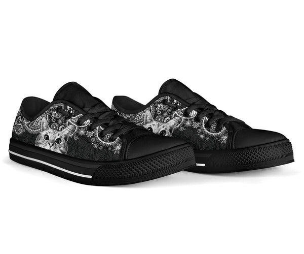 Cat Paisley Black White Low Top  Black Shoes