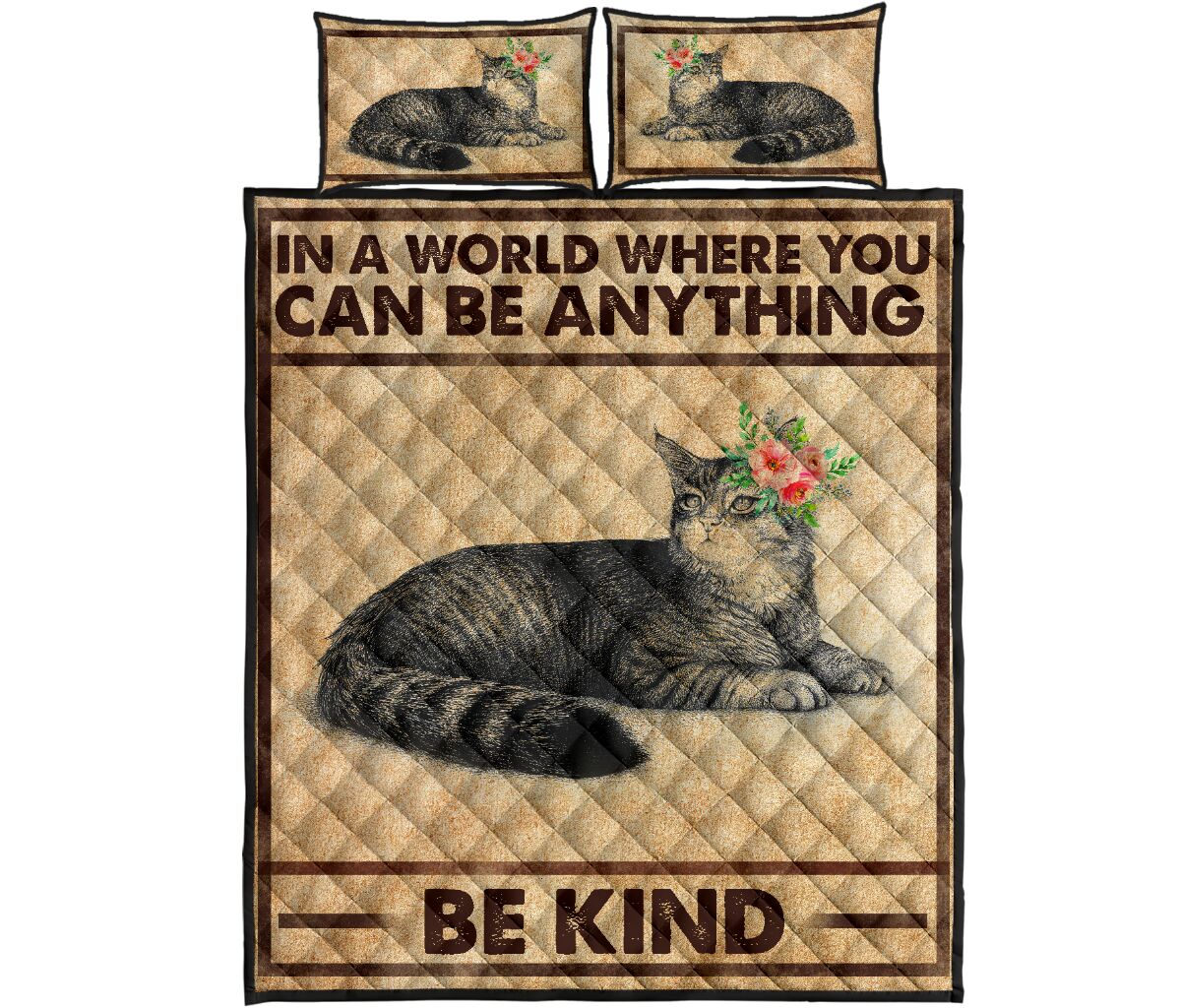 Cat Pen Art Style Quilt Bed Set - Love Quilt Bedding Set