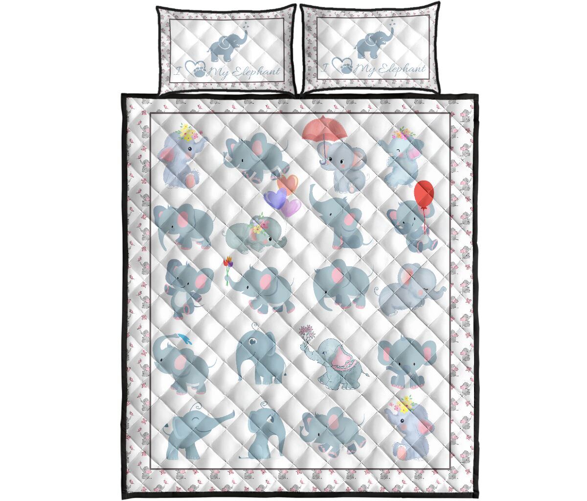 Elephant Pattern Style Quilt Bed Set - Love Quilt Bedding Set