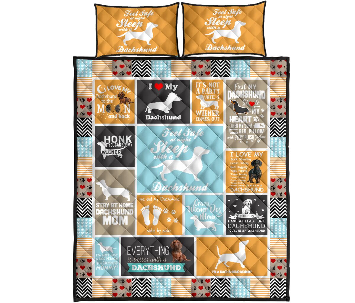 Dachshund Blue Color - Quilt Bed Set - Love Quilt Bedding Set