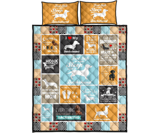 Dachshund Blue Color - Quilt Bed Set - Love Quilt Bedding Set