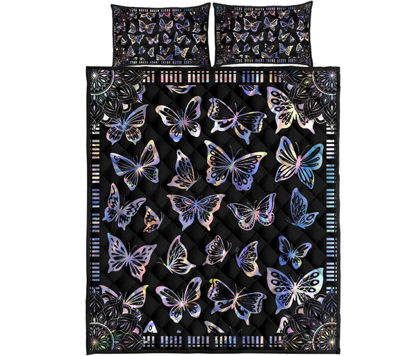 Butterfly Hologram Style Quilt Bed Set - Love Quilt Bedding Set