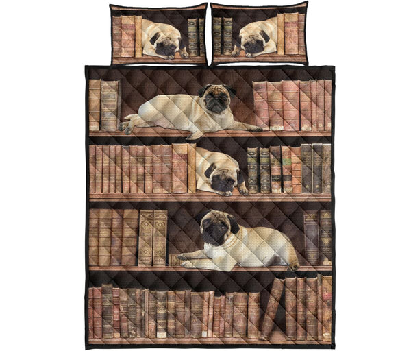 Pug Bookshelf - Bed Set - Love Quilt Bedding Set