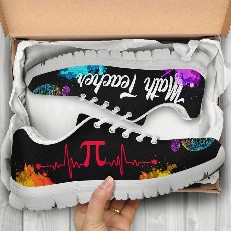 Math Teacher Heartbeat Shoe Sneakers, Running Shoes, Shoes For Women, Shoes For Men, Custom - Love Sneakers