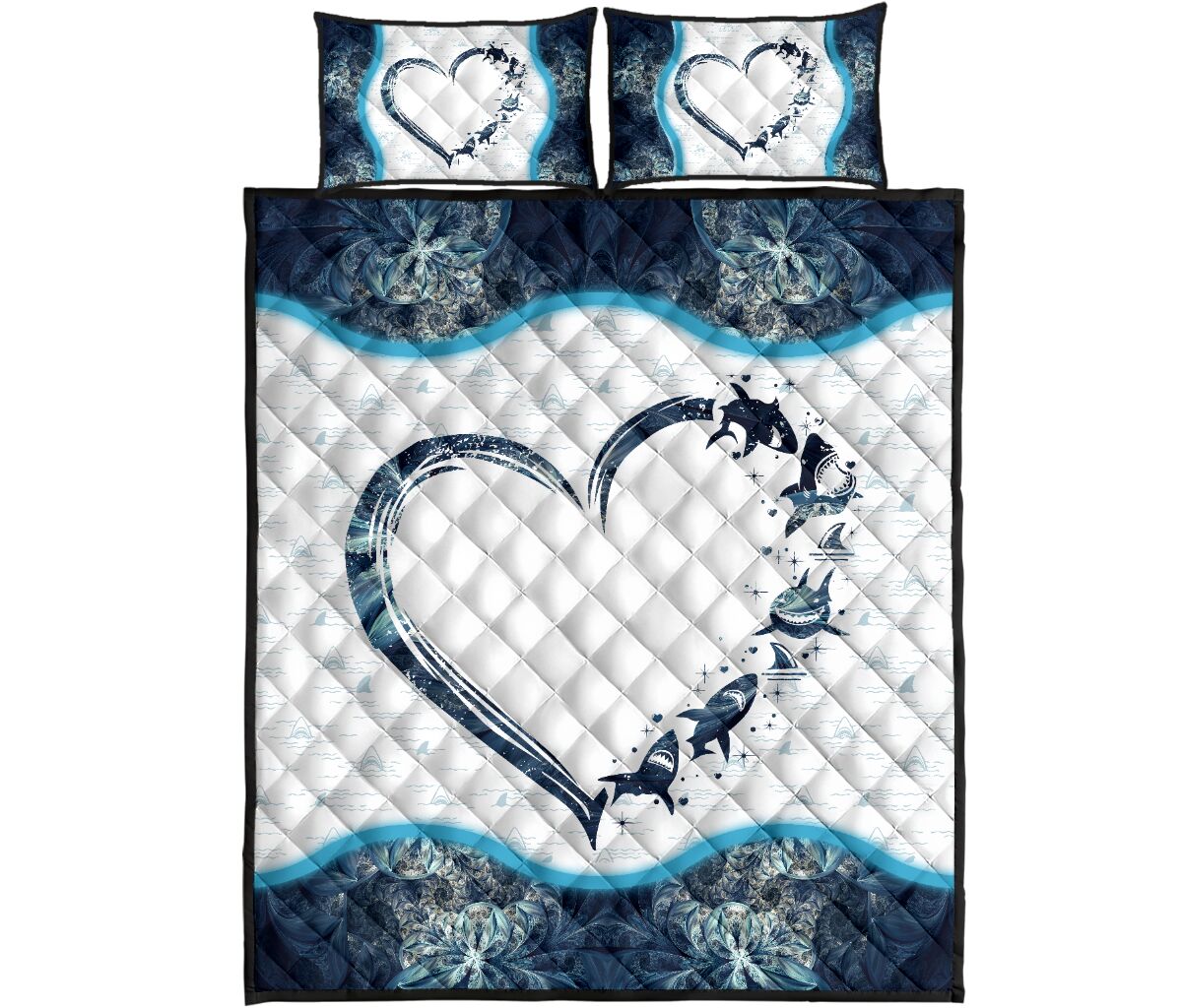Shark Heart Colorfull Style Quilt Bed Set - Love Quilt Bedding Set