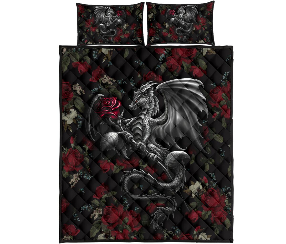 Dragon And Rose Quilt Bed Set - Love Quilt Bedding Set